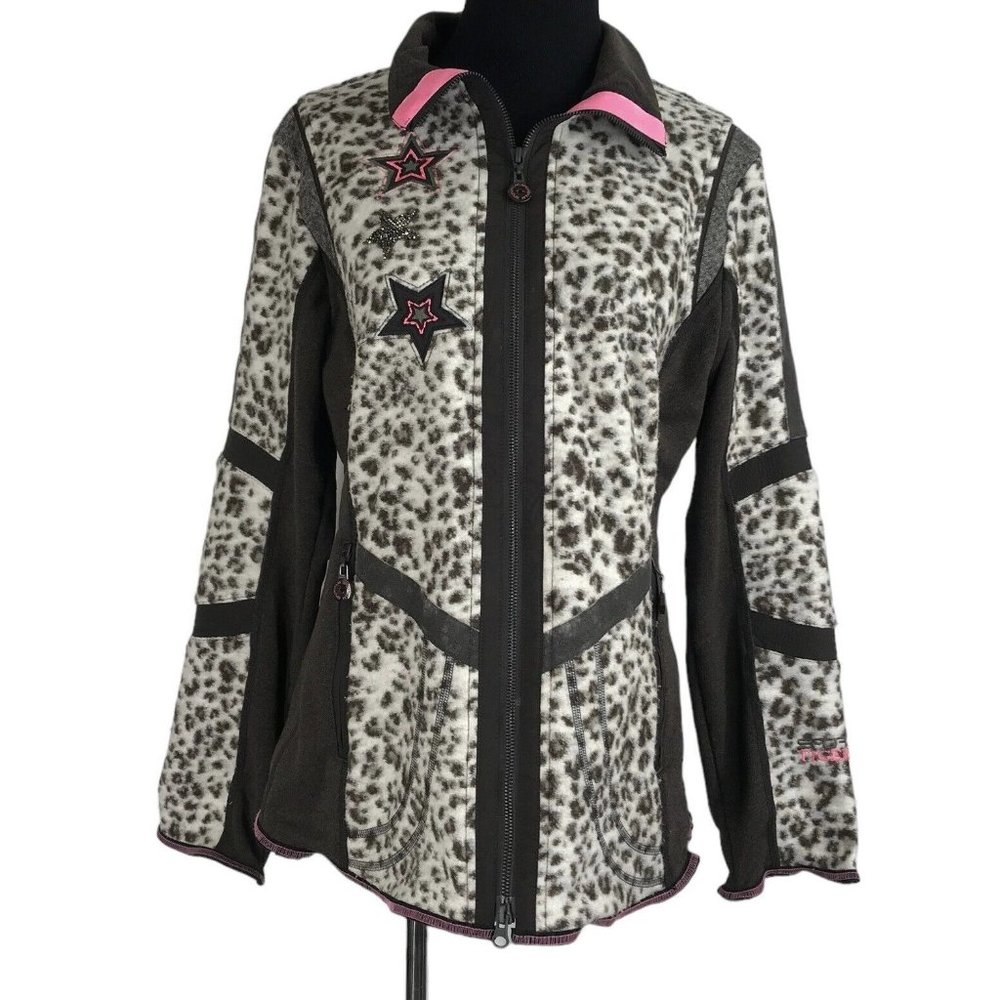 Sportalm Jacket Womens Size 40 Fleece‎ Embellished Leopard Stars Brown Pink